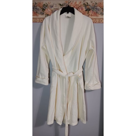 L.L. Bean XL Cream Fleece Tie Pocket Classic Cottage Lounge Comfy Robe - Picture 1 of 4